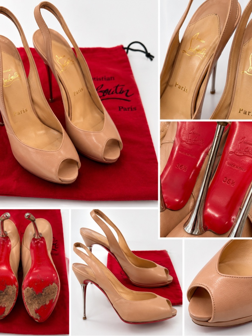 Christian Louboutin Nude Leather Slingback Pumps